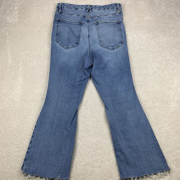 Good American Denim - Good American Jeans Womens 15 Blue Wide Flare Leg Distressed Stretch Denim
